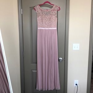David’s Bridal Long Lace Bodice Bridesmaid Dress